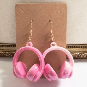 Pink Headphone Dangle Earrings | Novelty